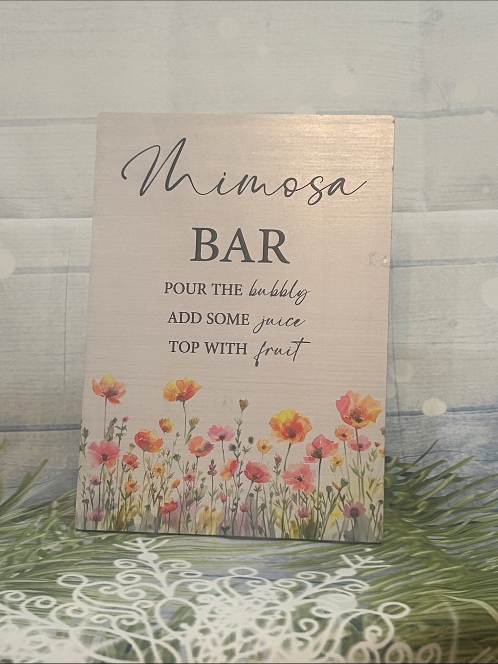 Mimosa Bar Floral 8x11 Wood Sign - Pink and Yellow